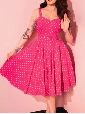 Vixen by Micheline Pitt Fuchsia Polka Dot Fit-and-Flare Midi Dress